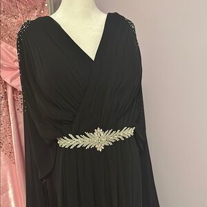 Brand new Modest Elegant Black Evening Gown with Embellished Waist